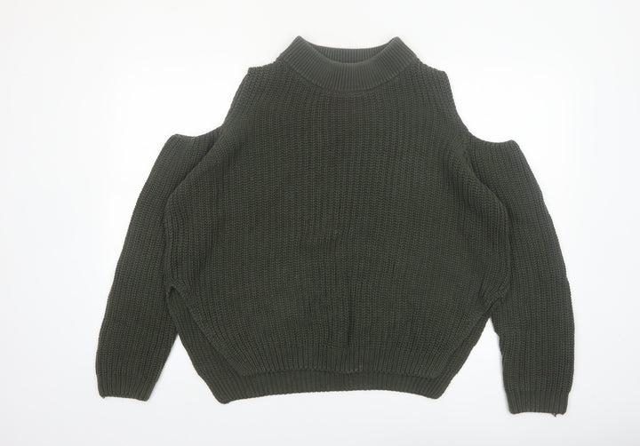 French Connection Women's Green Cold Shoulder Knit Jumper M