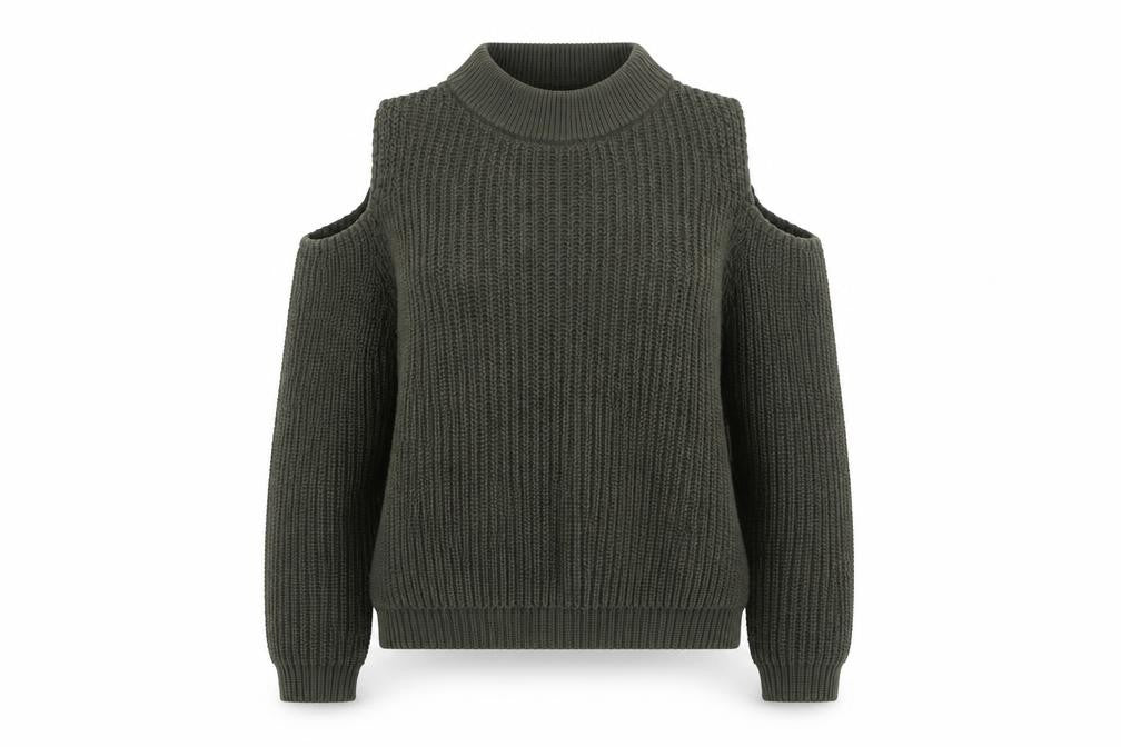 Front view of French Connection Women's Green Cold Shoulder Knit Jumper M