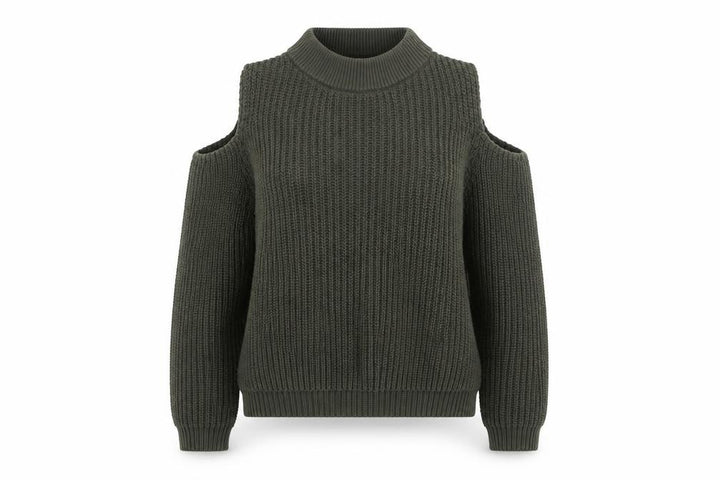 French Connection Women's Green Cold Shoulder Knit Jumper M