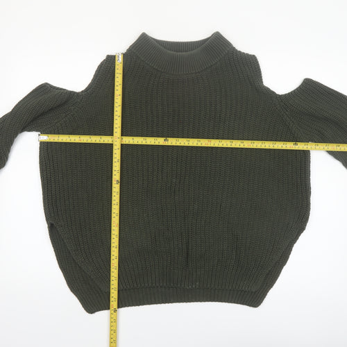French Connection Women's Green Cold Shoulder Knit Jumper M