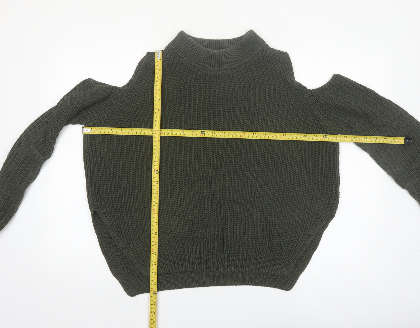 French Connection Women's Green Cold Shoulder Knit Jumper M