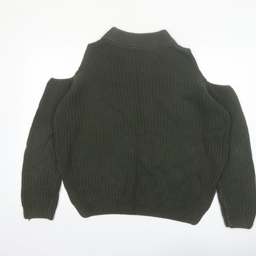 French Connection Women's Green Cold Shoulder Knit Jumper M