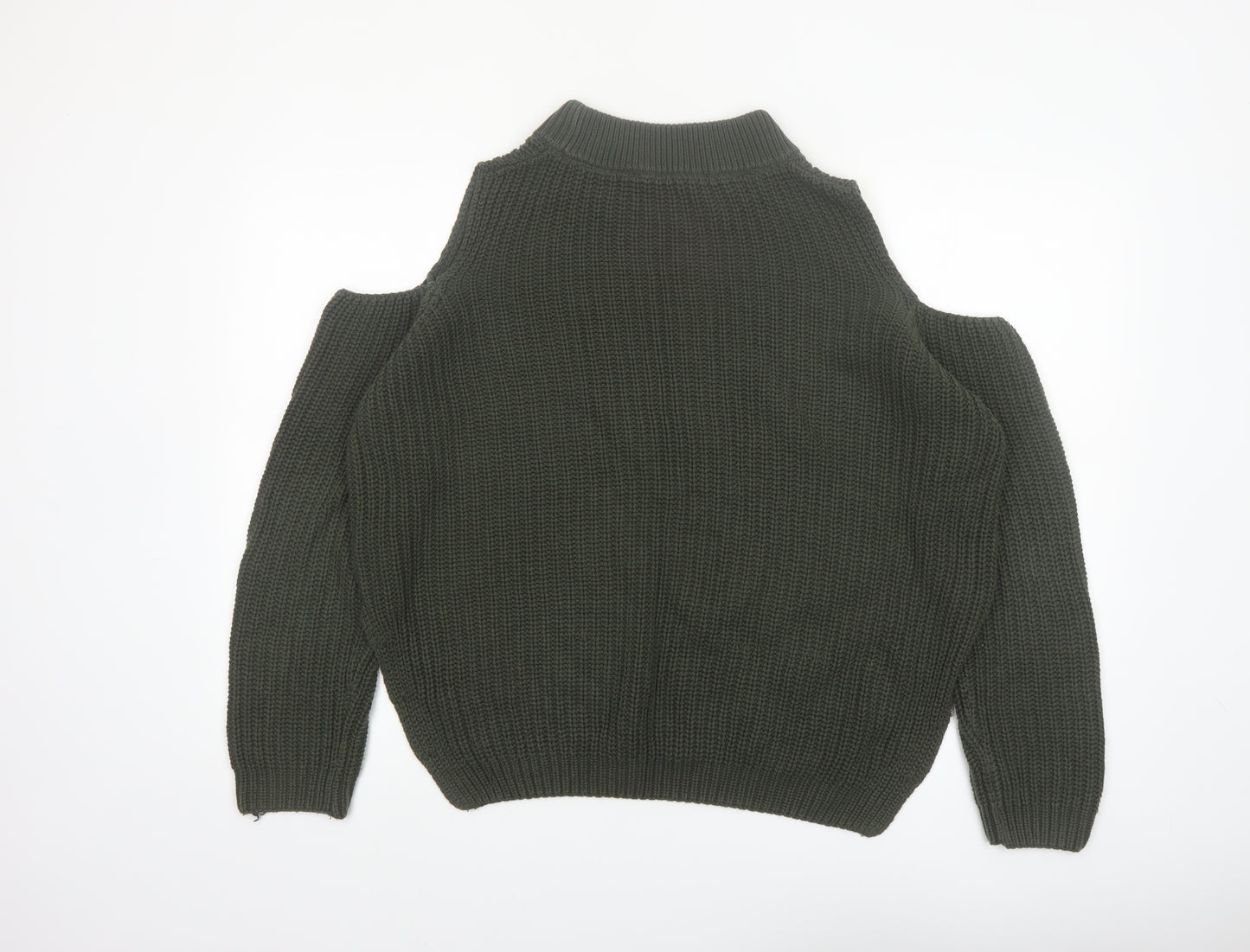 French Connection Women's Green Cold Shoulder Knit Jumper M