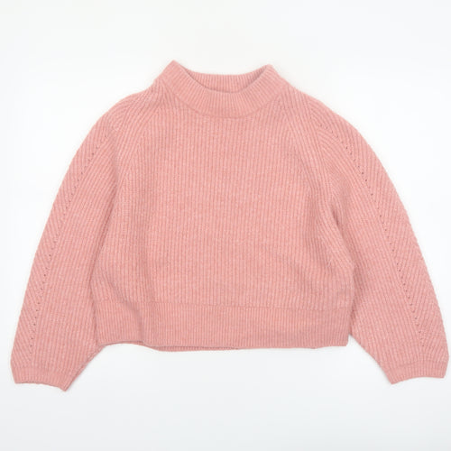 Topshop Women Pink Mock Neck Knit Pullover Jumper Size S