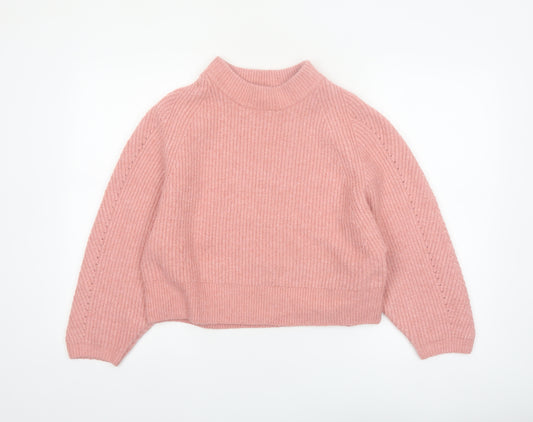 Topshop Women Pink Mock Neck Knit Pullover Jumper Size S