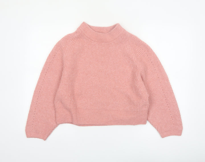 Topshop Women Pink Mock Neck Knit Pullover Jumper Size S