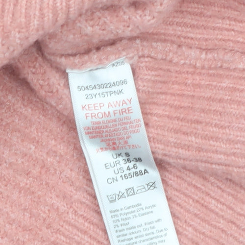 Topshop Women Pink Mock Neck Knit Pullover Jumper Size S