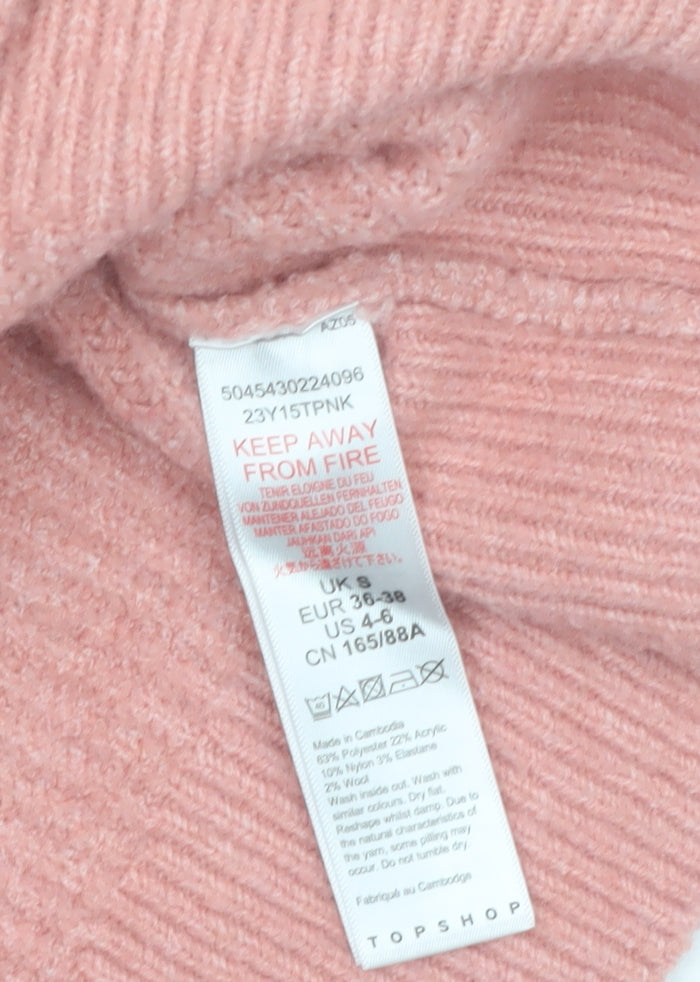 Topshop Women Pink Mock Neck Knit Pullover Jumper Size S