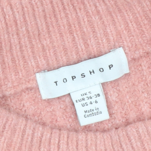 Topshop Women Pink Mock Neck Knit Pullover Jumper Size S