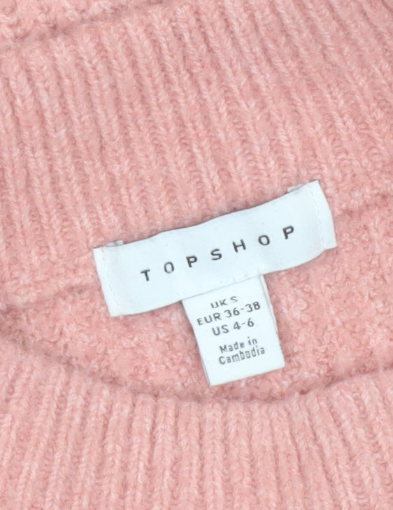 Topshop Women Pink Mock Neck Knit Pullover Jumper Size S