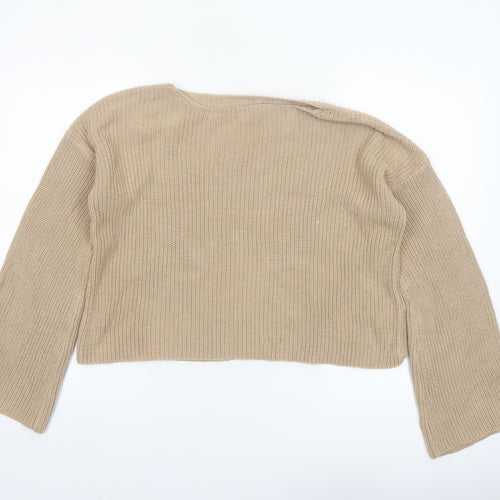 NA-KD Women’s Beige Chunky Knit Bell Sleeve Pullover Jumper Size M