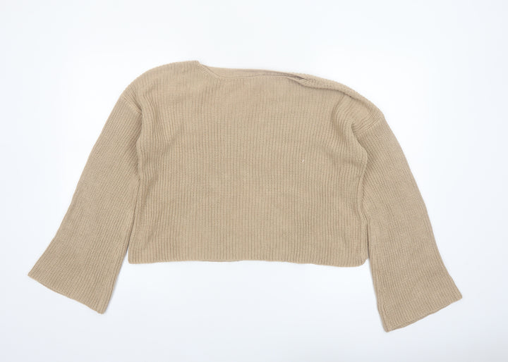 NA-KD Women’s Beige Chunky Knit Bell Sleeve Pullover Jumper Size M
