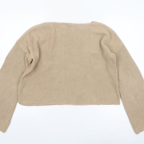 NA-KD Women’s Beige Chunky Knit Bell Sleeve Pullover Jumper Size M