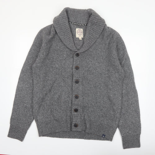 Fat Face Men's Grey L Wool Blend Chunky Knit Shawl Collar Cardigan