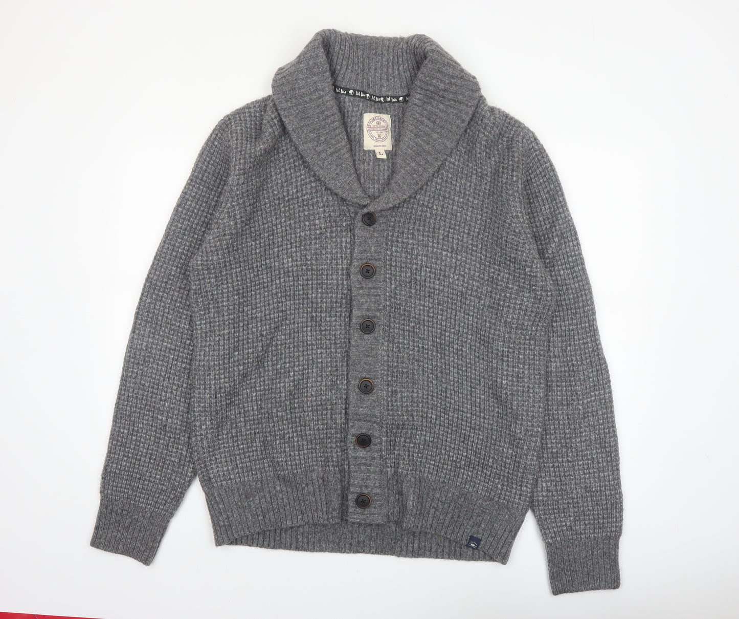 Fat Face Men's Grey L Wool Blend Chunky Knit Shawl Collar Cardigan