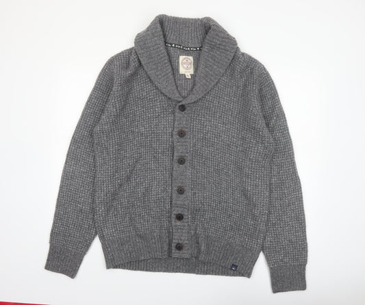 Fat Face Men's Grey L Wool Blend Chunky Knit Shawl Collar Cardigan