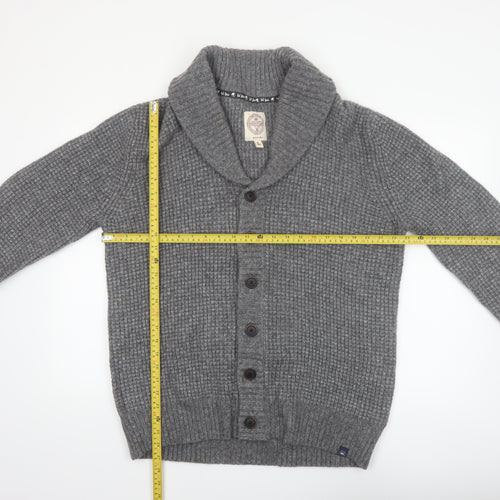 Fat Face Men's Grey L Wool Blend Chunky Knit Shawl Collar Cardigan