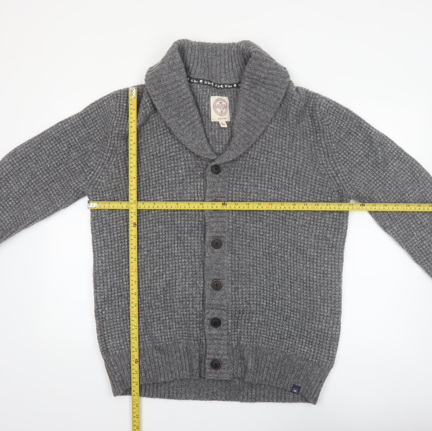 Fat Face Men's Grey L Wool Blend Chunky Knit Shawl Collar Cardigan