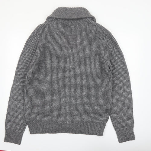 Fat Face Men's Grey L Wool Blend Chunky Knit Shawl Collar Cardigan