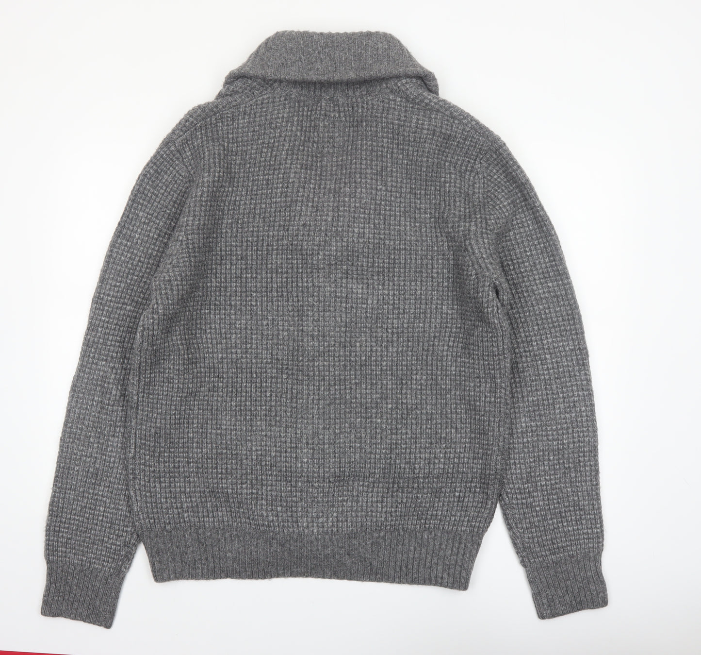 Fat Face Men's Grey L Wool Blend Chunky Knit Shawl Collar Cardigan