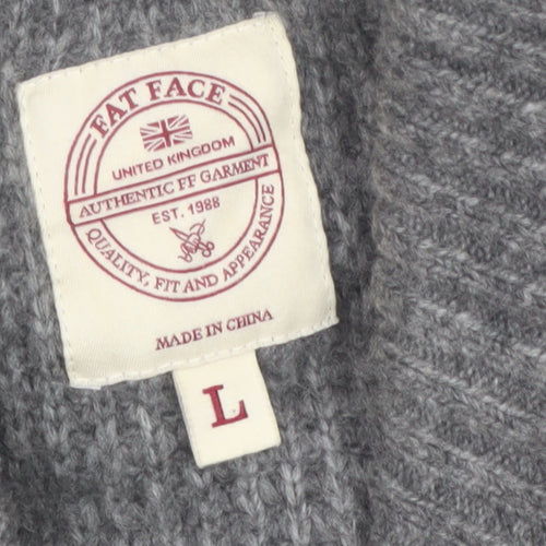 Fat Face Men's Grey L Wool Blend Chunky Knit Shawl Collar Cardigan