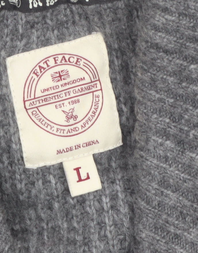 Fat Face Men's Grey L Wool Blend Chunky Knit Shawl Collar Cardigan