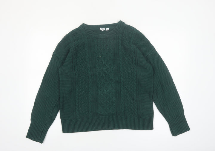 GAP Womens Green Cotton Cable Knit Jumper Size 12