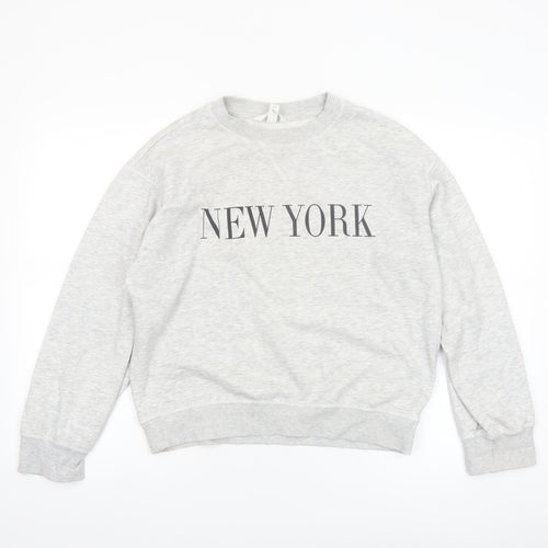 H&M Womens Grey XS Pullover Crew Neck Sweatshirt NEW YORK Print