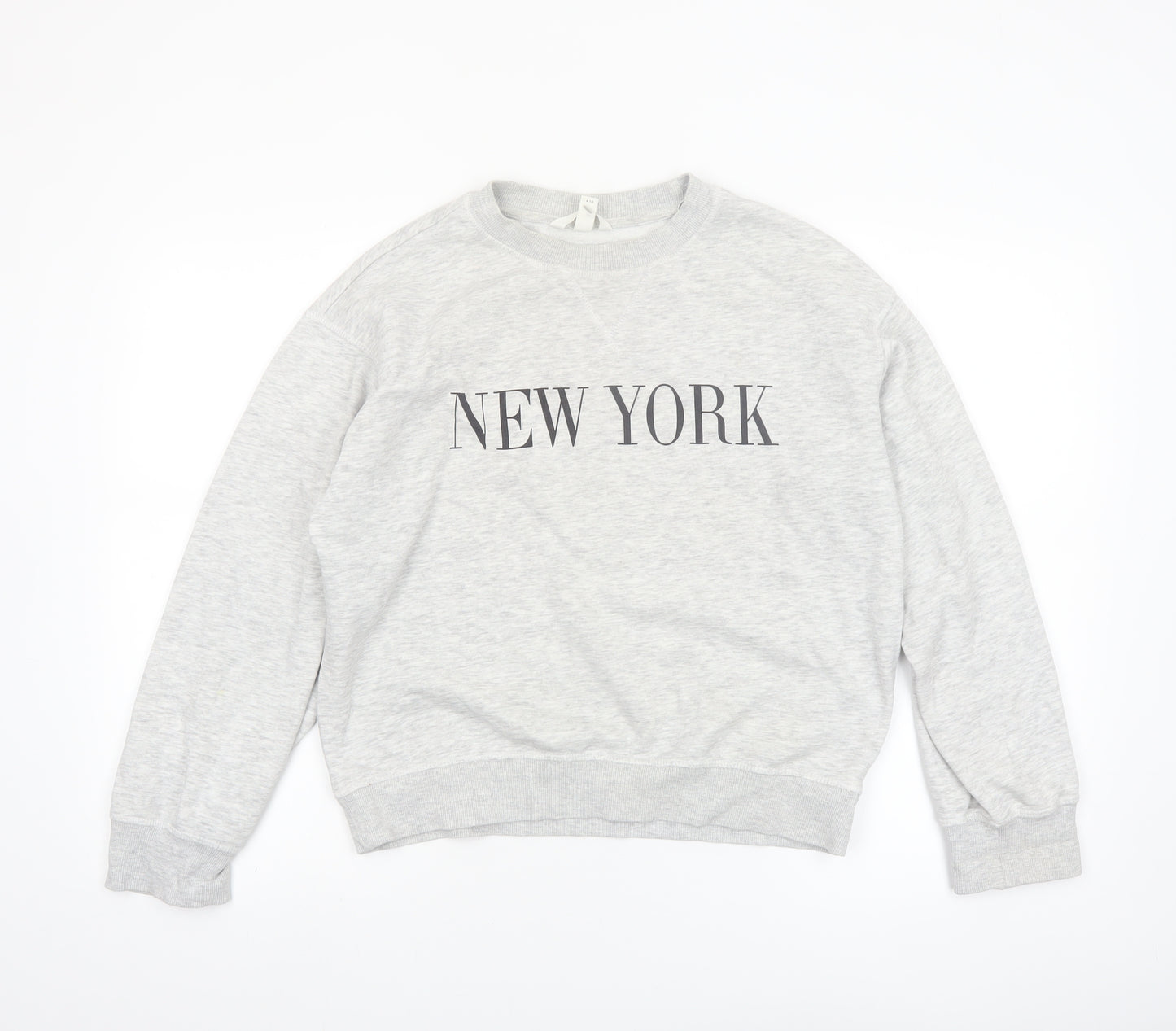 H&M Womens Grey XS Pullover Crew Neck Sweatshirt NEW YORK Print
