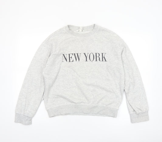 H&M Womens Grey XS Pullover Crew Neck Sweatshirt NEW YORK Print