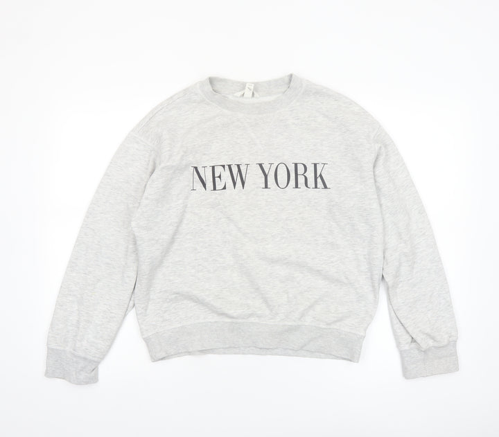 H&M Womens Grey XS Pullover Crew Neck Sweatshirt NEW YORK Print