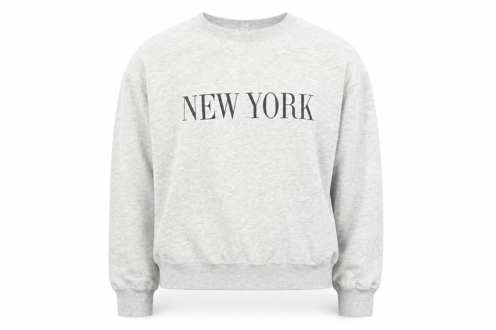 Front view of H&M women’s grey xs pullover crew neck sweatshirt new york print