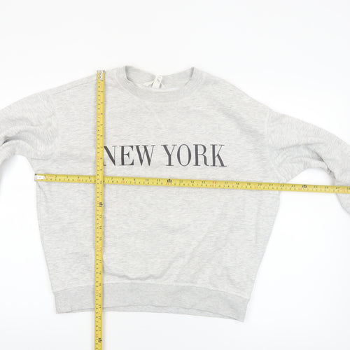 H&M Womens Grey XS Pullover Crew Neck Sweatshirt NEW YORK Print