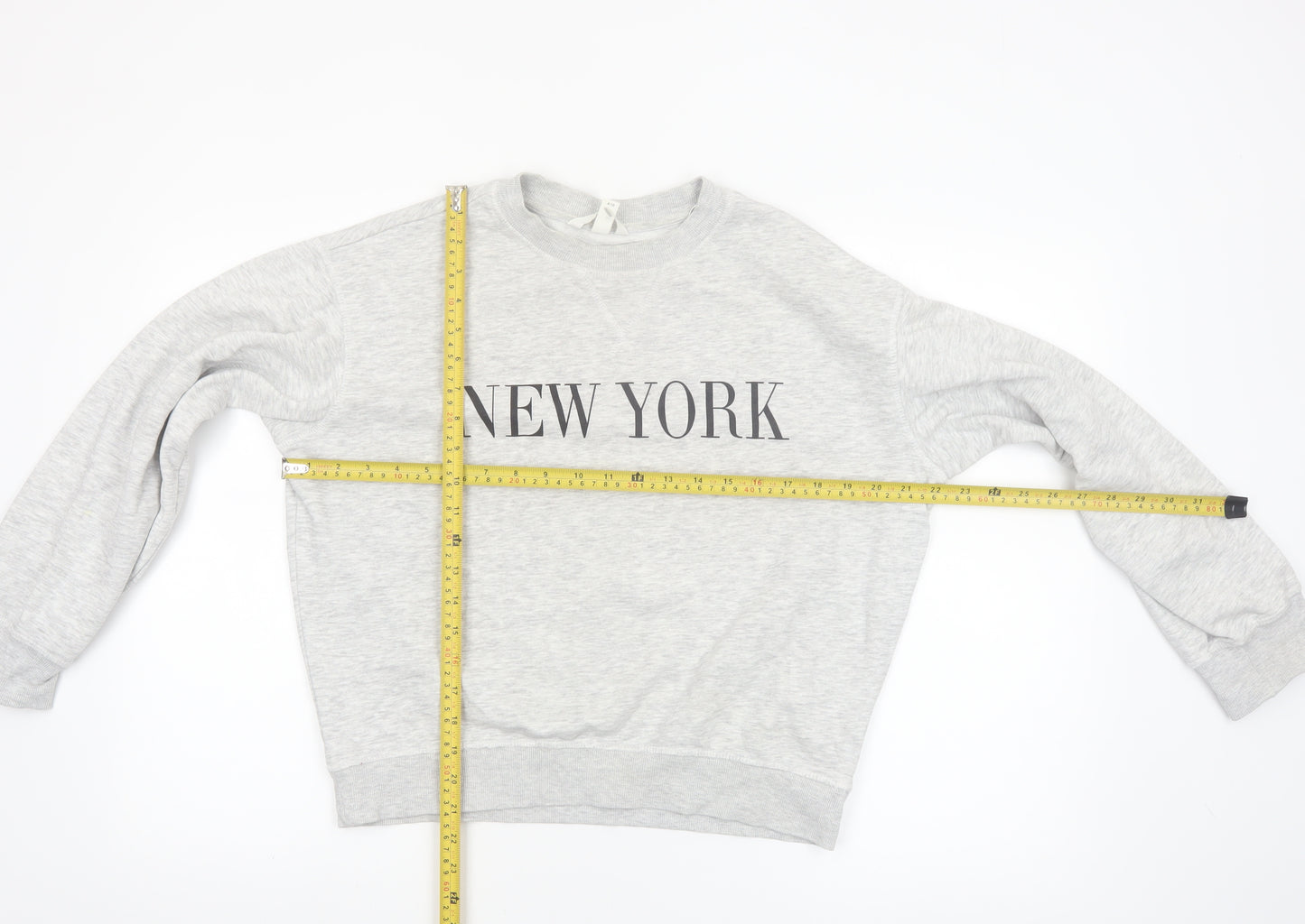 H&M Womens Grey XS Pullover Crew Neck Sweatshirt NEW YORK Print