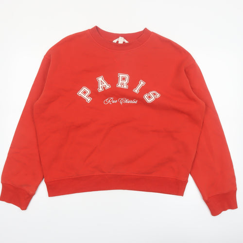 H&M Women Red Paris Rue Charlot Pullover Sweatshirt Size S