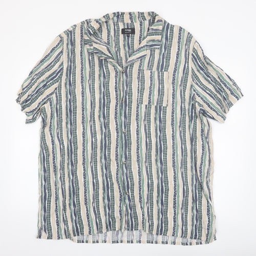 Dunnes Stores Men’s Beige Green Striped Short Sleeve 3XL Button-Up Shirt