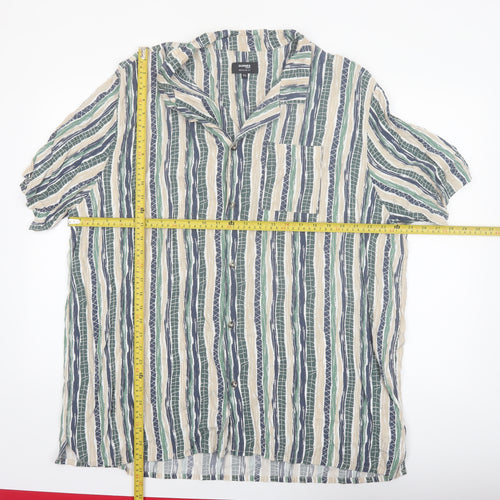 Dunnes Stores Men’s Beige Green Striped Short Sleeve 3XL Button-Up Shirt