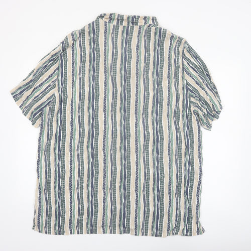Dunnes Stores Men’s Beige Green Striped Short Sleeve 3XL Button-Up Shirt
