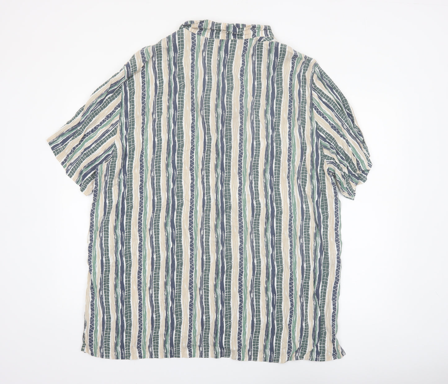 Dunnes Stores Men’s Beige Green Striped Short Sleeve 3XL Button-Up Shirt