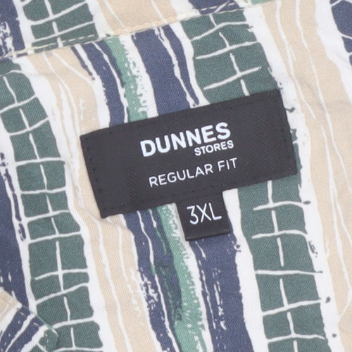 Dunnes Stores Men’s Beige Green Striped Short Sleeve 3XL Button-Up Shirt