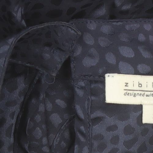 Zibi London Women's Blue Animal Print High Neck Blouse Size 10