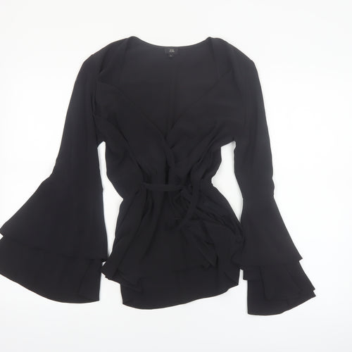 River Island Women’s Black Wrap Blouse Size 8 Bell Sleeve