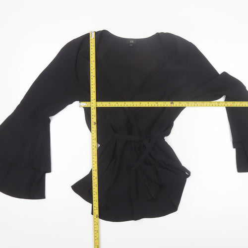 River Island Women’s Black Wrap Blouse Size 8 Bell Sleeve
