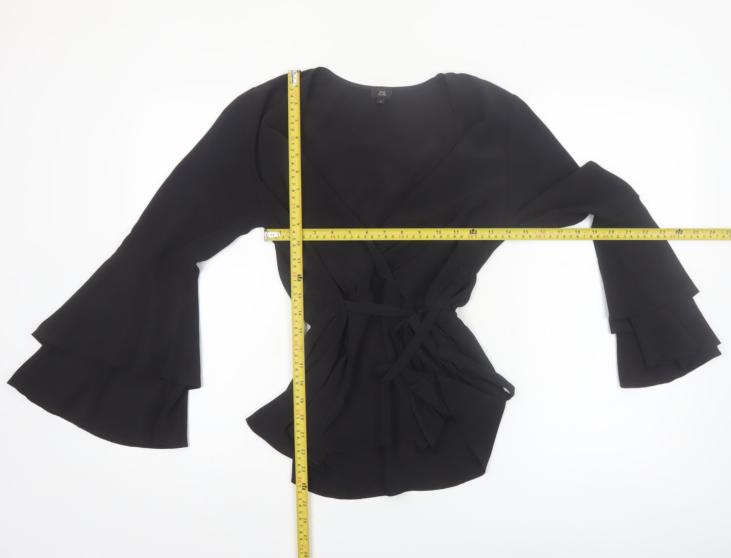 River Island Women’s Black Wrap Blouse Size 8 Bell Sleeve
