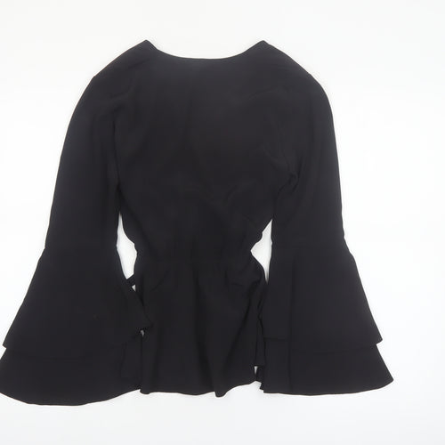 River Island Women’s Black Wrap Blouse Size 8 Bell Sleeve