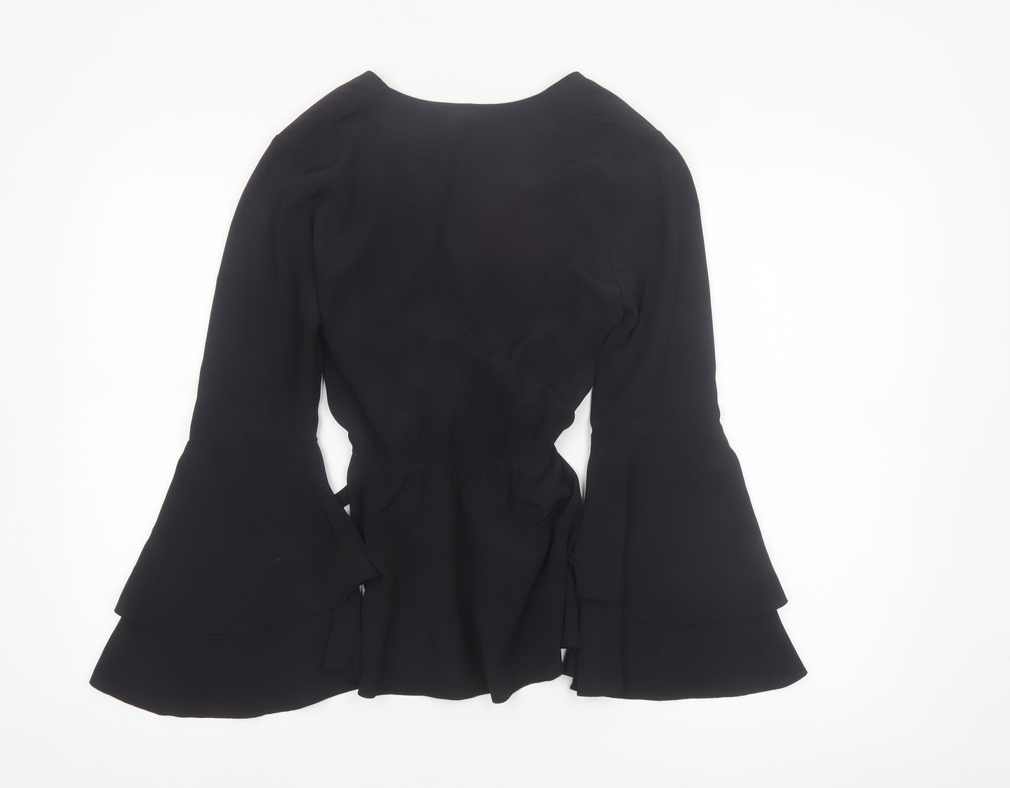River Island Women’s Black Wrap Blouse Size 8 Bell Sleeve