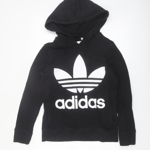 Adidas Womens Black Hooded Pullover Sweatshirt Size 8 Cotton Blend
