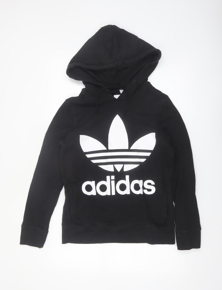 Adidas Womens Black Hooded Pullover Sweatshirt Size 8 Cotton Blend