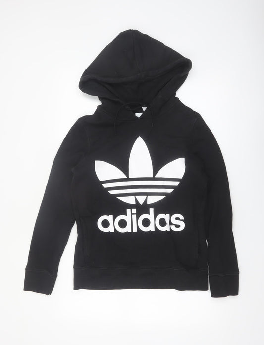 Adidas Womens Black Hooded Pullover Sweatshirt Size 8 Cotton Blend