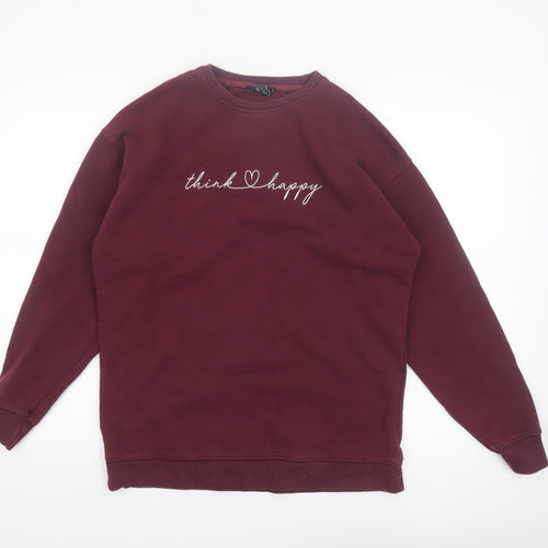 New Look Womens Burgundy Think Happy Pullover Sweatshirt Size S